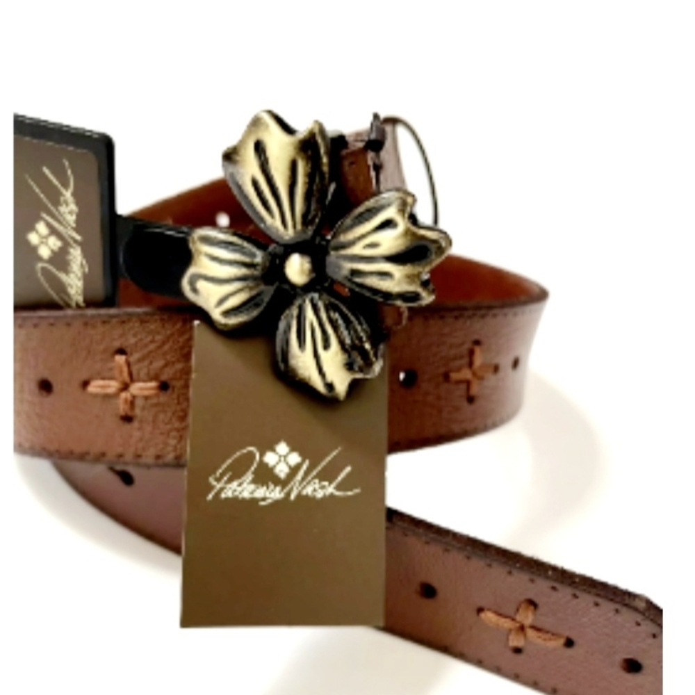 Patricia Nash Astrid Leather Belt with  Floral Buckle - Picture 7 of 7